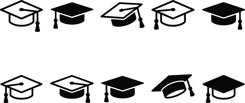 Graduation caps icons in black