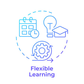 Flexible learning blue gradient concept icon. Suiting individual needs and schedules. Microlearning benefit. Round shape line illustration. Abstract idea. Graphic design. Easy to use in booklet