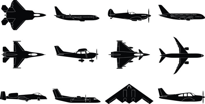 Collection of black airplane silhouettes