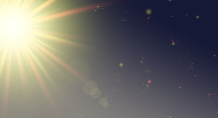 Fototapeta premium Bright sun shining in the dark, starry night sky