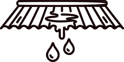 Leaking roof with water drops falling from it in simple line drawing style © ANOWAR