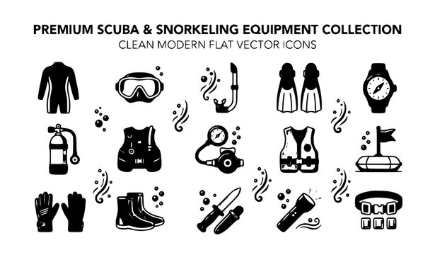Scuba and snorkeling gear vector icon collection