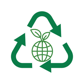 Green Recycling Symbol with Plant and Earth Illustration for Sustainability Concept