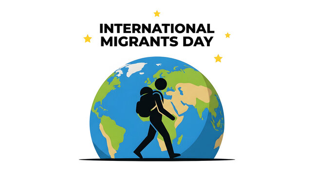 Silhouette of man carrying globe, international migrants day concept earth