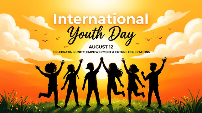 Silhouettes of diverse youth celebrating international youth day, august 12 diversity