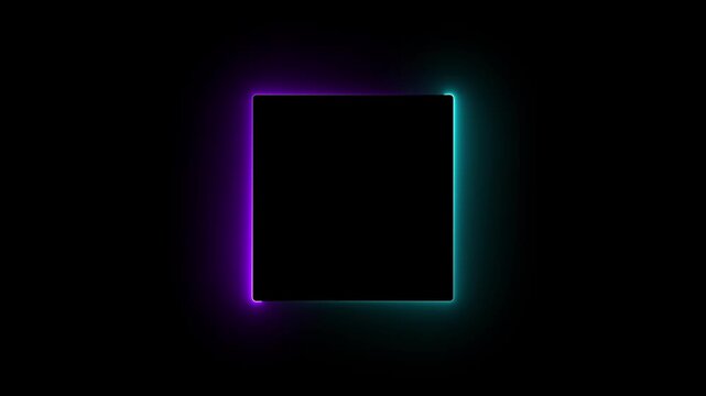Neon square frame with vibrant pink and blue outer glow animation. Seamless loop movement.