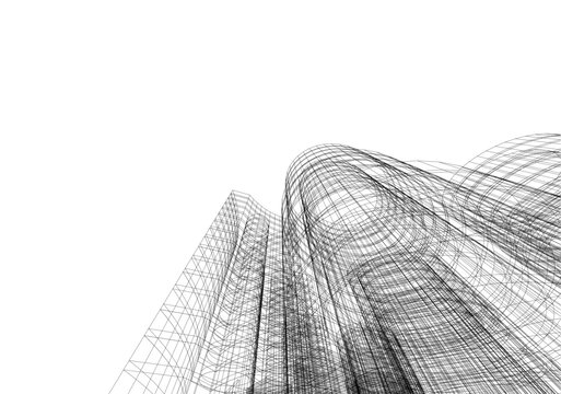 abstract buildings, architectural drawing 3d