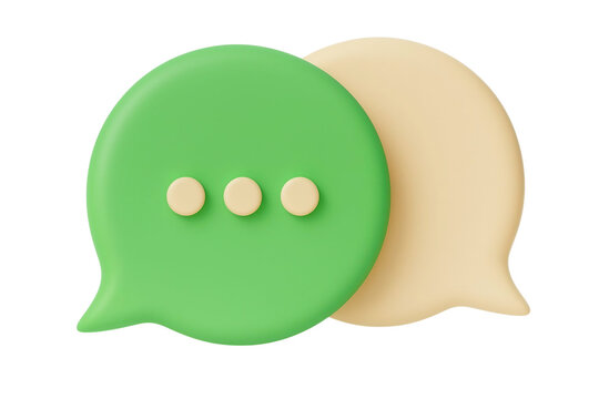 minimal chat communication icon with overlapping speech bubbles green beige message indicator dots isolated background removed design for modern digital messaging app interface illustration