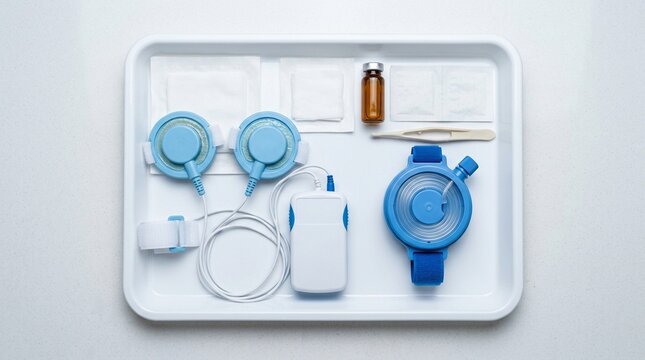Sweat chloride collection coil and a pilocarpine iontophoresis electrode on a cystic fibrosis screening tray