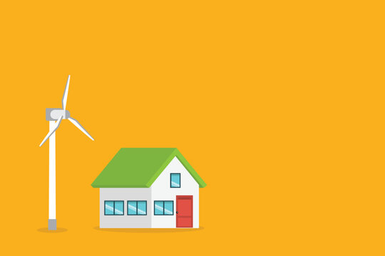 Eco Friendly Smart Home with Wind Turbine Renewable Energy Flat Vector Illustration