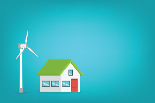 Eco Friendly Smart Home with Wind Turbine Renewable Energy Flat Vector Illustration