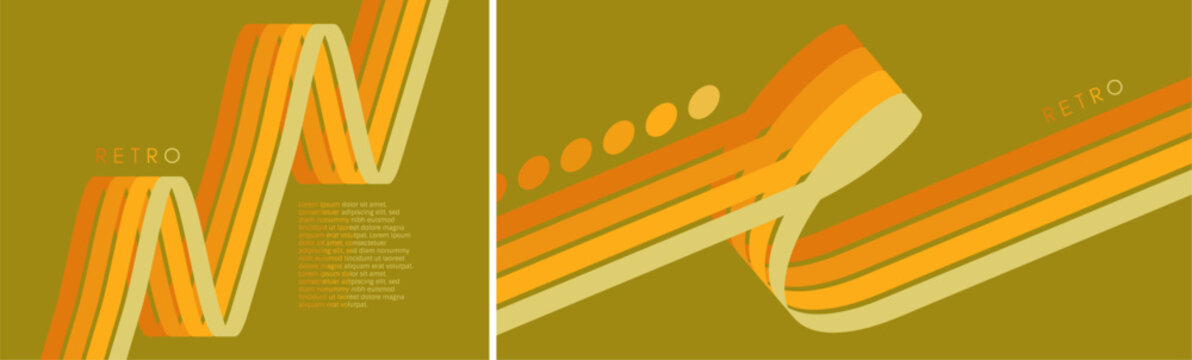 A retro 1970s-style background. Colorful stripes. Abstract curved ribbons form a loop. Dynamic lines. Space for text. Cover design template. Vector for brochure, poster, cover, card or presentation.