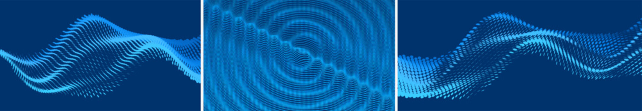 3D wavy background with ripple effect. Grid surface. Dynamics particles. Wave with connected dots. Big data. Illustration for brochure, poster, cover, presentation, flyer or banner.