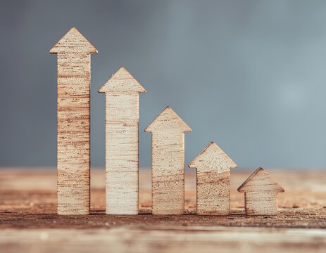 Wooden Arrow Staircase Close-up. Career Growth and Development Concept