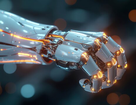 Robotic Hand and Arm Close-up. Automation and Innovation Concept