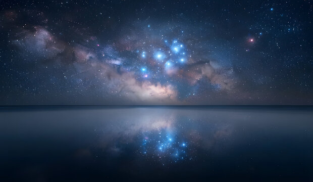 ( night sky with stars ) Gazing at Matariki: Dawn of a New Beginning (Perfect for highlighting the Pleiades star cluster and Maori New Year themes).