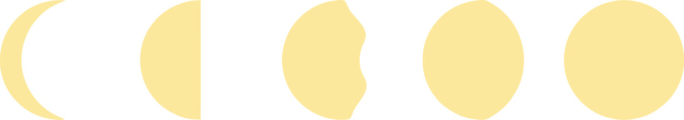 Moon phases exhibit a smooth gradient texture and soft yellow tones against a minimalist horizon line. © amirhamzaaa