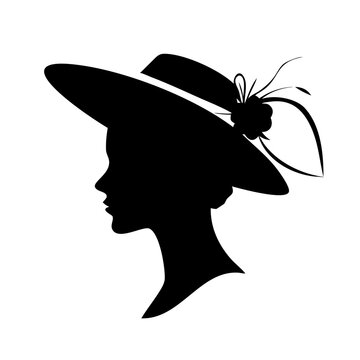 Elegant Woman Profile Silhouette Icon - Female Head in Vintage Derby Hat and Fascinator Vector Graphic