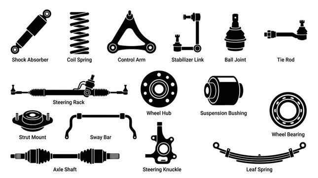 Set of Car Suspension and Steering Parts Icons