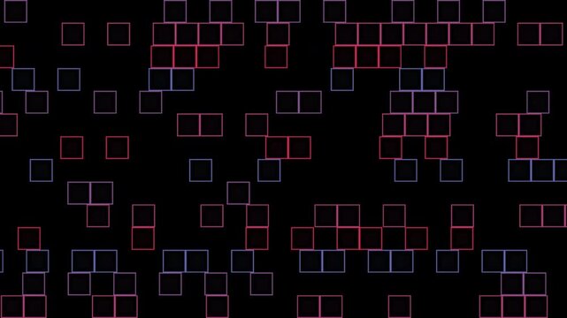Colored squares shift in a digital pattern on a black background