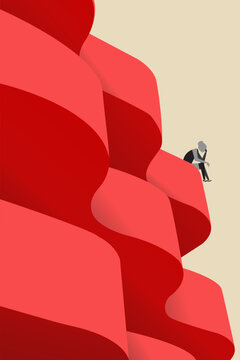 Business career opportunity. business woman looking up. concept of stairs, personal growth, development, success