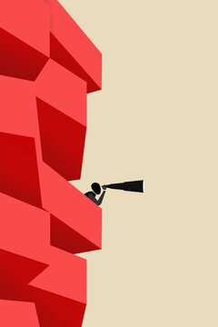 Businessman with telescope looking for future visionary. concept of Successful and fearless, leadership, challenges and achievements