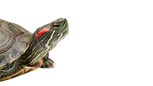 Wild red eared slider turtle crawling reptile fauna isolated on transparent background
