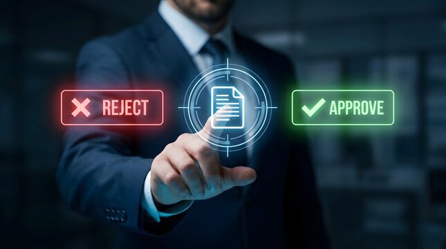 Businessman approving or rejecting a document