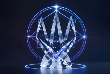 Obraz premium glowing frozen crystal trident with mystical blue geometry