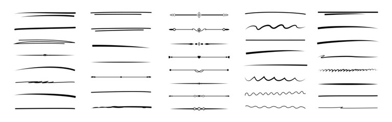 underline vector set. Hand drawn grunge brush black stroke lines collection marker line set. art line set isolated on white background. vector eps file. © Jayanto