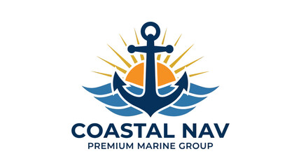 Coastal navigation logo with anchor and sun. © juragan