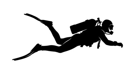 Fototapeta premium Scuba diver swimming underwater silhouette