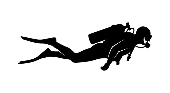 Person scuba diving in deep water silhouette