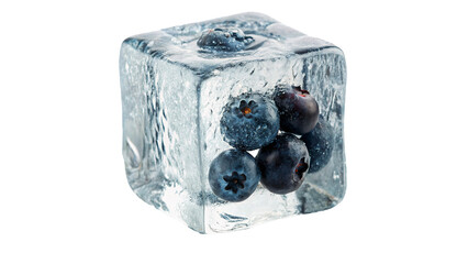 Ice cube with frozen blueberries berry dessert isolated on transparent background © Olga