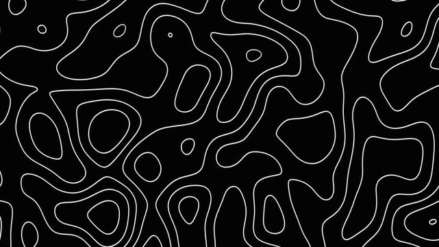 Abstract Black Topography Background Animation with Flowing Contour Lines, Topographic Geo Map Pattern, Dynamic Terrain Waves, Seamless Motion Loop, Modern Geographic Landscape, Motion Graphic
