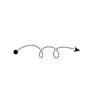 Dotted straight arrow path from circle with two loops hand drawn style direction line isolated on transparent background minimal style