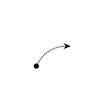 Dotted curved arrow path from circle hand drawn style direction line isolated on transparent background minimal style vector icon