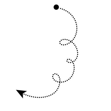 Dotted curved arrow path from circle with loops hand drawn style direction line isolated on transparent background minimal style thought process journey for business