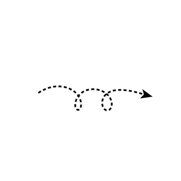 Dashed straight arrow path with two loops hand drawn style direction line isolated on transparent background minimal style showing process or journey