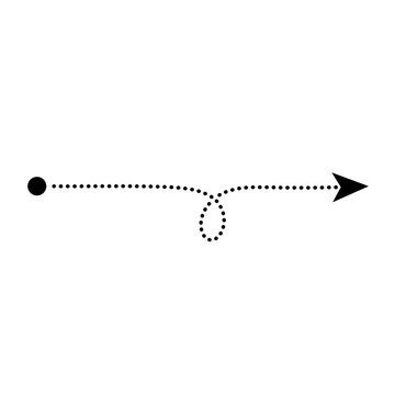 Dotted straight arrow path from circle with single loop hand drawn style direction line isolated on transparent background minimal style
