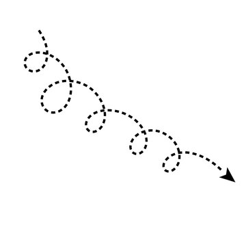 Dashed curved arrow path with loops hand drawn style direction line isolated on transparent background minimal style
