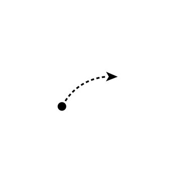 Dashed curved arrow path from circle hand drawn style direction line isolated on transparent background minimal style vector icon