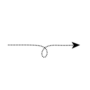 Dotted straight arrow path from circle with single loop hand drawn style direction line isolated on transparent background minimal style