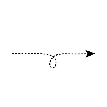 Dashed straight arrow path with single loop hand drawn style direction line isolated on transparent background minimal style