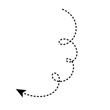 Dashed curved arrow path with loops hand drawn style direction line isolated on transparent background minimal style thought process for business