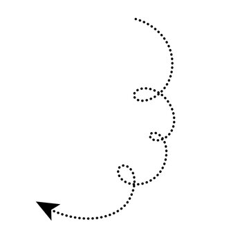 Dotted curved arrow path with loops hand drawn style direction line isolated on transparent background minimal style thought process for business