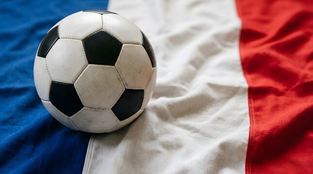 Soccer ball on french flag background