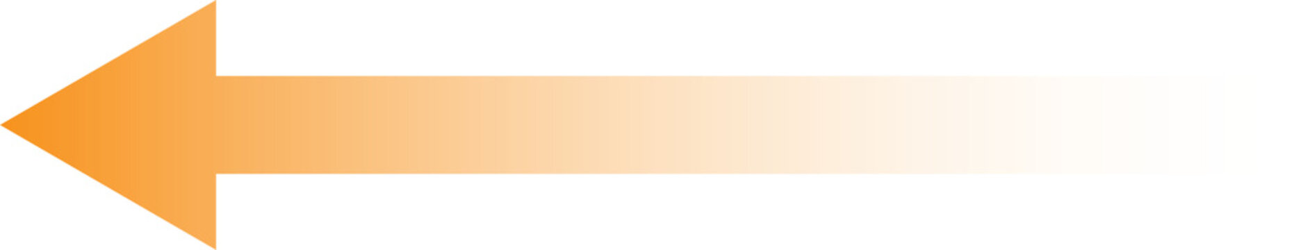Single orange arrow pointing left with fading gradient effect on white background isolated on a transparent background