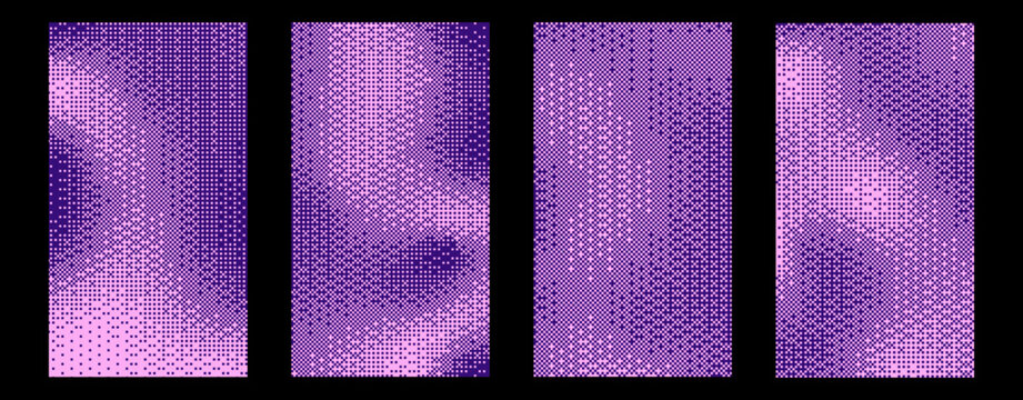 Bitmap dither pixel blue and pink texture background set. Retro vintage Y2K gradient abstract halftone 8-bit pixel art.Leisure, arcade games duotone border frame.Creative concept vector illustration