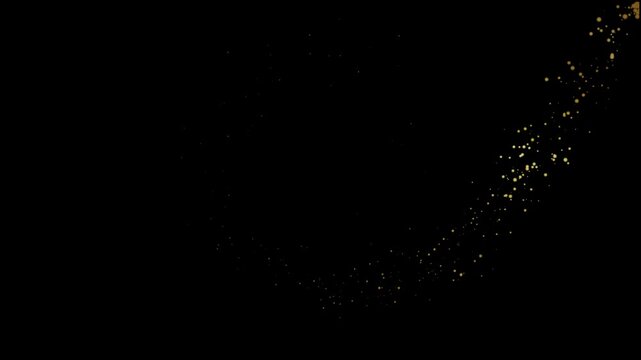 Fairy glitter particle swirl animation with glowing gold sparkles and elegant magic trail on black screen background seamless festive loop in ultra HD 4K